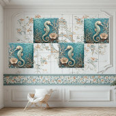 Luxury Coastal Seahorse Ocean Coral Pearl Aquablue タイル