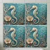 Luxury Coastal Seahorse Ocean Coral Pearl Aquablue タイル