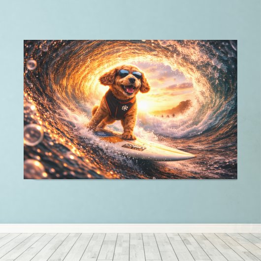 Luxury Cockapoo Surf Canvas – Ocean Dog Art キャンバスプリント (インサイチュ (ウッドフロア))