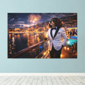 Luxury Cockapoo Wall Art – Monaco Nightlife Modern キャンバスプリント (インサイチュ (ウッドフロア))