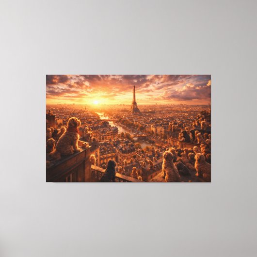Luxury Cockapoo Wall Art – Paris Sunset Travel Dog キャンバスプリント (正面)
