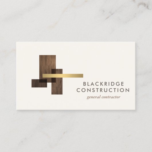 Luxury Contractor Construction Wood Logo Ivory 名刺 (正面)