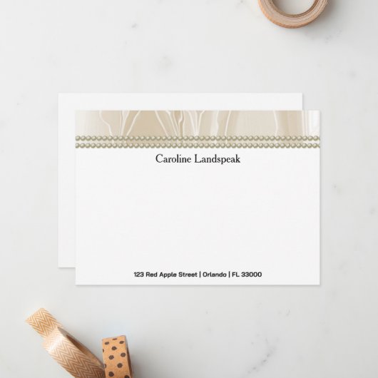 Luxury correspondence Custom Cream Silk & Pearls ノートカード (正面/裏面インサイチュ)
