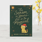 Luxury Cozy Santa Cat Christmas Card カード (黄色い花)