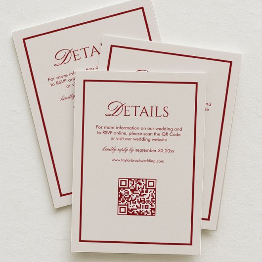 Luxury Cream and Burgundy Wedding Details Qr Code  エンクロージャーカード