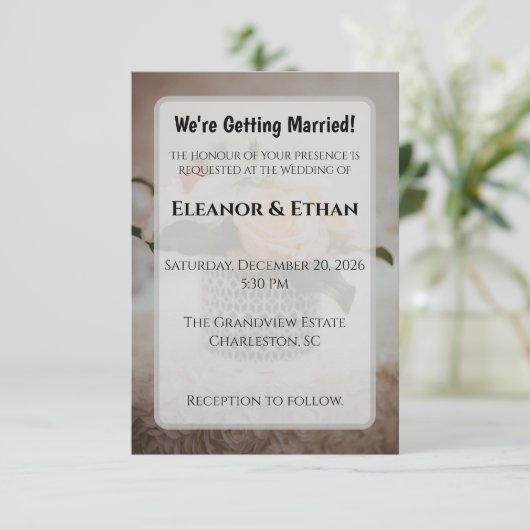 Luxury Cream Rose Geometric Vase Elegant Wedding  招待状 (スタンド正面)