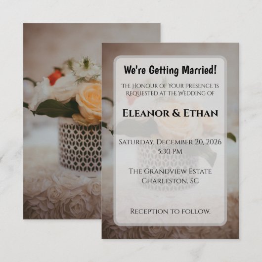 Luxury Cream Rose Geometric Vase Elegant Wedding  招待状 (正面/裏面)