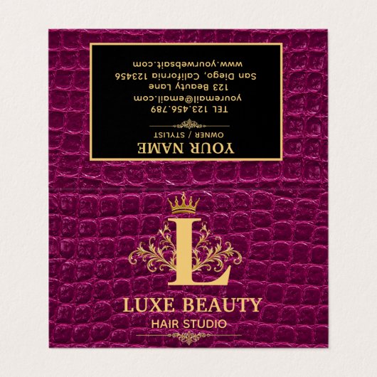 Luxury Crocodile Leather Elegant Gold Monogram 名刺 (外部フラット)