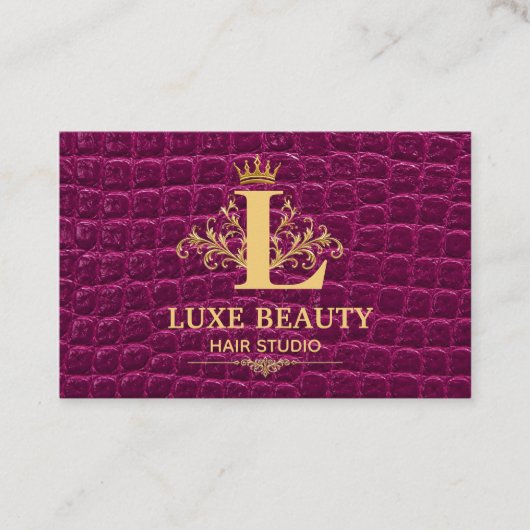 Luxury Crocodile Leather Elegant Gold Monogram 名刺 (正面)
