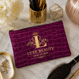 Luxury Crocodile Leather Monogram Gold Initial アクセサリーポーチ