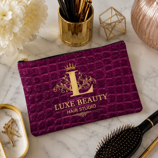 Luxury Crocodile Leather Monogram Gold Initial アクセサリーポーチ
