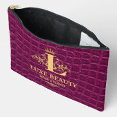 Luxury Crocodile Leather Monogram Gold Initial アクセサリーポーチ (見開き)