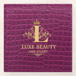 Luxury Crocodile Leather Monogram Gold Initial ガラスコースター