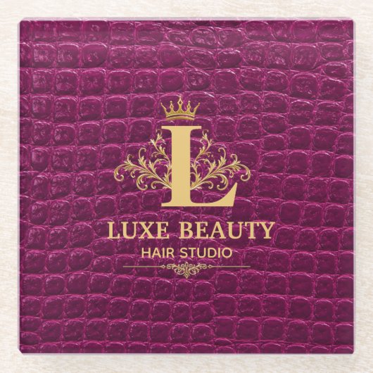 Luxury Crocodile Leather Monogram Gold Initial ガラスコースター (正面)
