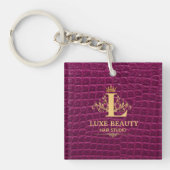 Luxury Crocodile Leather Monogram Gold Initial キーホルダー (正面)