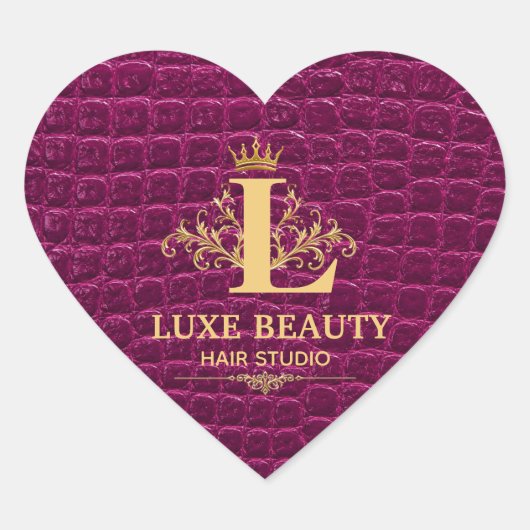 Luxury Crocodile Leather Monogram Gold Initial ハートシール (正面)