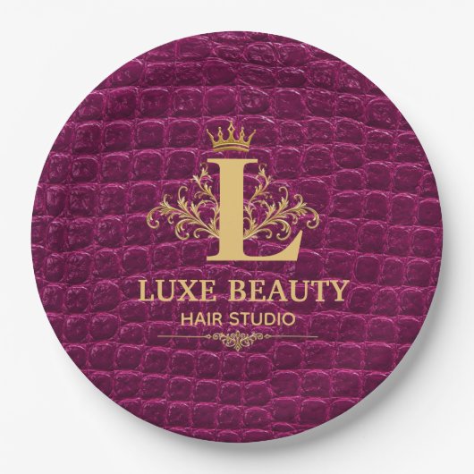 Luxury Crocodile Leather Monogram Gold Initial ペーパープレート (正面)
