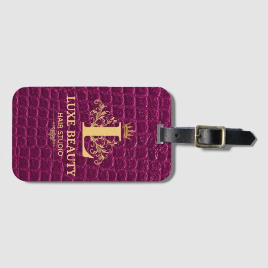 Luxury Crocodile Leather Monogram Gold Initial ラゲッジタグ (正面横)