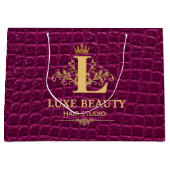 Luxury Crocodile Leather Monogram Gold Initial ラージペーパーバッグ (正面)