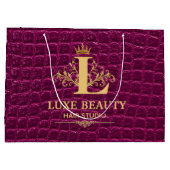 Luxury Crocodile Leather Monogram Gold Initial ラージペーパーバッグ (裏面)