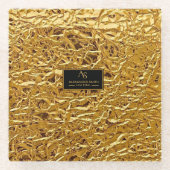 Luxury Crumpled Gold Foil Texture Elegant Metallic ガラスコースター (正面)