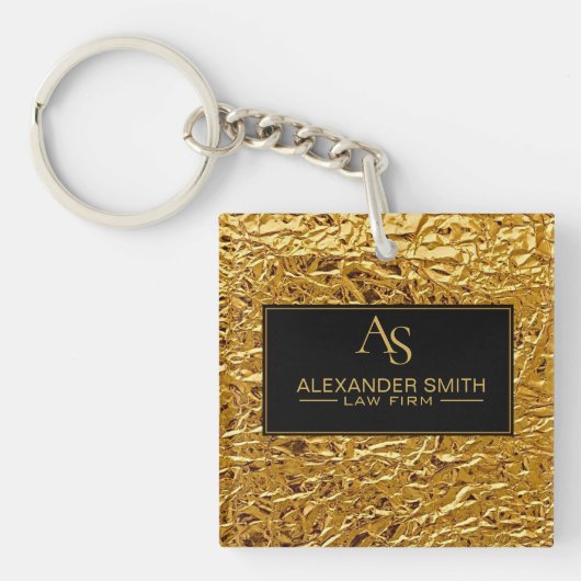 Luxury Crumpled Gold Foil Texture Elegant Metallic キーホルダー (正面)