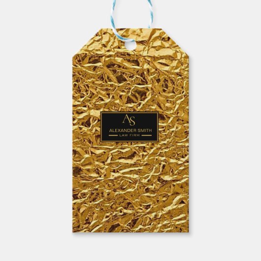 Luxury Crumpled Gold Foil Texture Elegant Metallic ギフトタグ (正面)