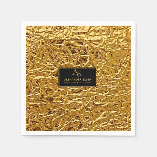 Luxury Crumpled Gold Foil Texture Elegant Metallic スタンダードカクテルナプキン (正面)