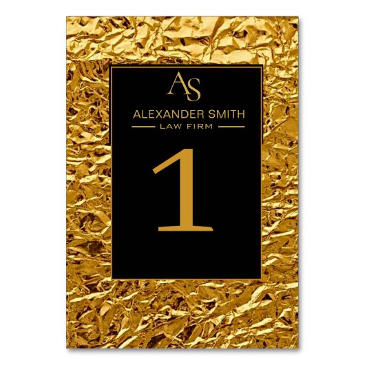 Luxury Crumpled Gold Foil Texture Elegant Metallic テーブルナンバー (正面)