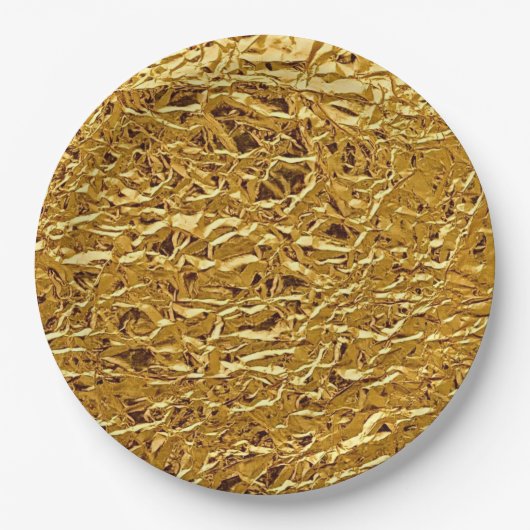 Luxury Crumpled Gold Foil Texture Elegant Metallic ペーパープレート (正面)