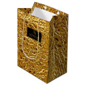 Luxury Crumpled Gold Foil Texture Elegant Metallic ミディアムペーパーバッグ (正面アングル)
