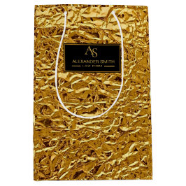 Luxury Crumpled Gold Foil Texture Elegant Metallic ミディアムペーパーバッグ