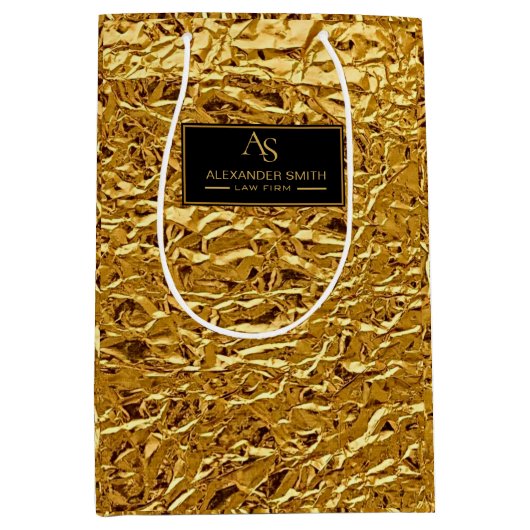 Luxury Crumpled Gold Foil Texture Elegant Metallic ミディアムペーパーバッグ (正面)