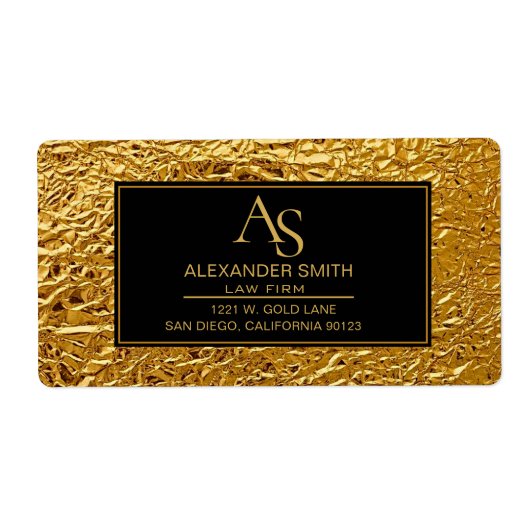 Luxury Crumpled Gold Foil Texture Elegant Metallic ラベル (正面)