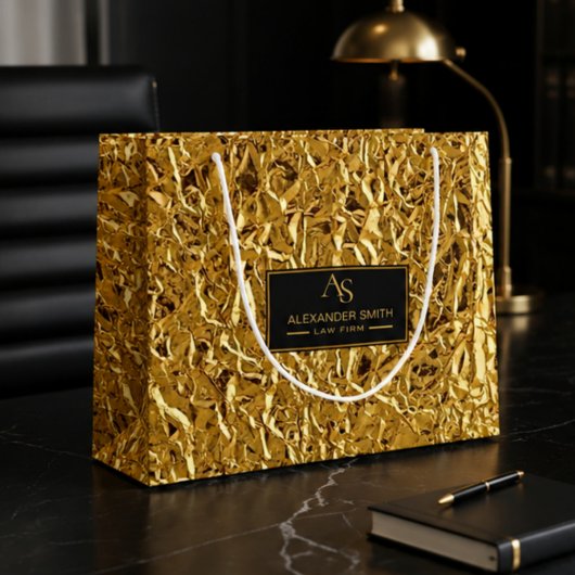 Luxury Crumpled Gold Foil Texture Elegant Metallic ラージペーパーバッグ