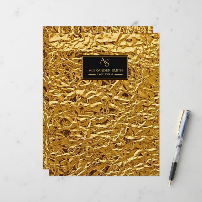Luxury Crumpled Gold Foil Texture Elegant Metallic レターヘッド (正面/裏面インサイチュ)