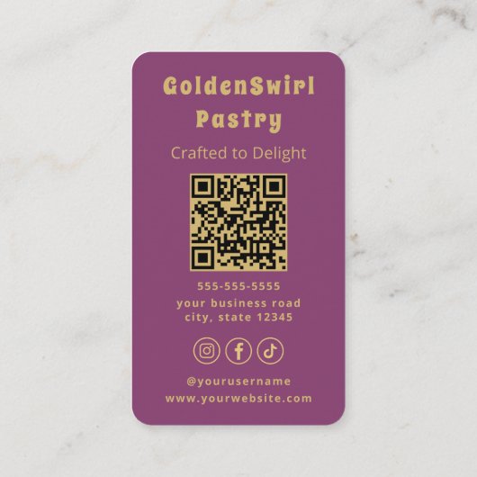 Luxury Cupcake Home Bakery Pastry Chef Modern 名刺 (裏面)