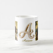 Luxury Cursive Gold White Initial  A + 2 PHOTO コーヒーマグカップ (中央)
