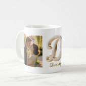Luxury Cursive Gold White Initial  D + 2 PHOTO コーヒーマグカップ (正面左)