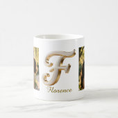 Luxury Cursive Gold White Initial  F + 2 PHOTO コーヒーマグカップ (中央)