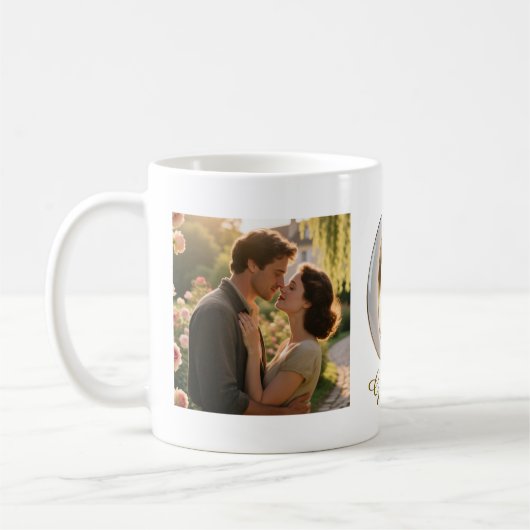 Luxury Cursive Gold White Initial G + 2 PHOTO コーヒーマグカップ (左)