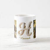 Luxury Cursive Gold White Initial  H + 2 PHOTO コーヒーマグカップ (中央)