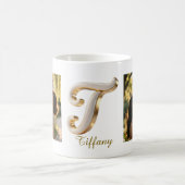 Luxury Cursive Gold White Initial  T+ 2 PHOTO コーヒーマグカップ (中央)