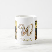 Luxury Cursive Gold White Initial  W + 2 PHOTO コーヒーマグカップ (中央)