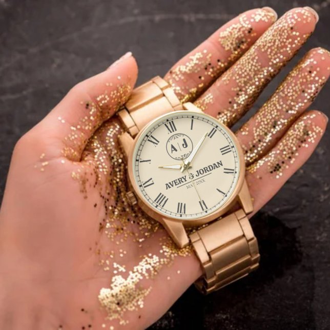 Luxury Custom Couples  Monogram Wedding  腕時計 (クリエイターアップロード済み)