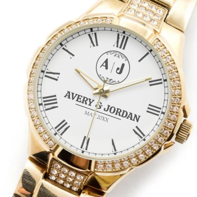 Luxury Custom Couples  Monogram Wedding Anniversar 腕時計 (クリエイターアップロード済み)