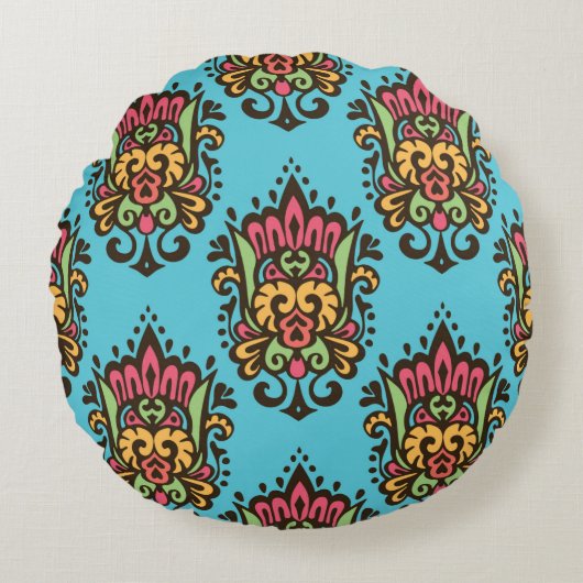 Luxury Damask flower seamless pattern. Floral Vint ラウンドクッション (正面)