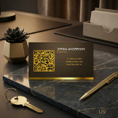 Luxury Dark Brown Textured QR Code Minimal Gold  名刺