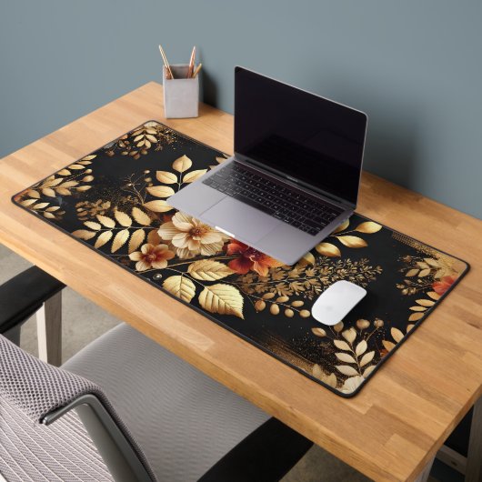 Luxury Dark Floral Desk Mat Chic Workspace Decor デスクマット (オフィス2)