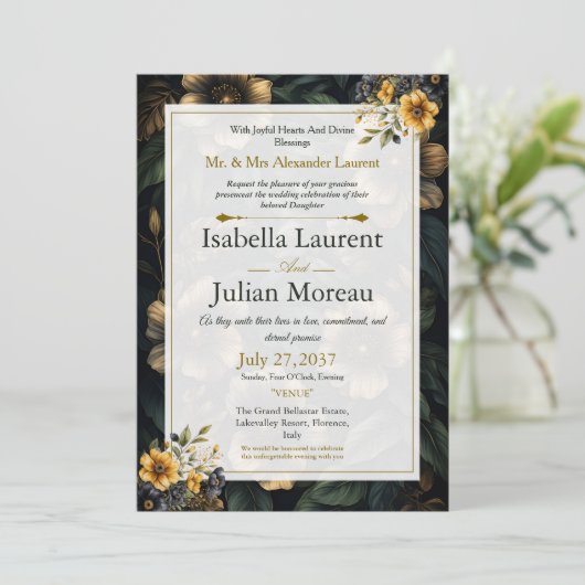 Luxury Dark Floral Elegant Wedding Invitation 招待状 (スタンド正面)